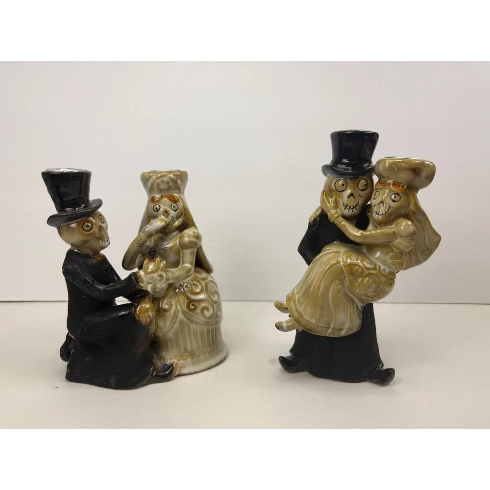 Yankee Candle Boney Bunch 2011 After Party Skeleton Couple taper candle holders